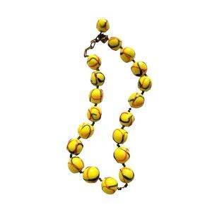 Vintage Art Glass Yellow Bubble Gum Necklace 1970’s Art Deco Retro